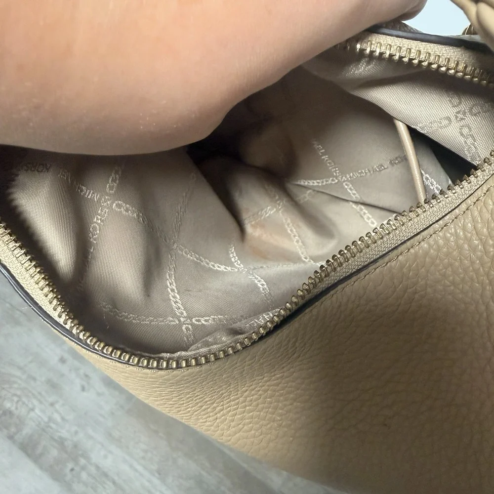 Michael Kors Tan Hobo Shoulder Bag with Gold Chain Accent